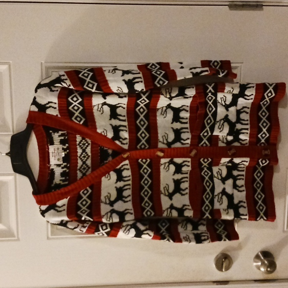 **** V28 Brand Ugly Christmas Cardigan Sweater Rows Of Reindeer Size Medium
